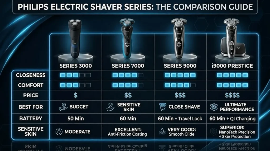 Philips shavers comparison chart