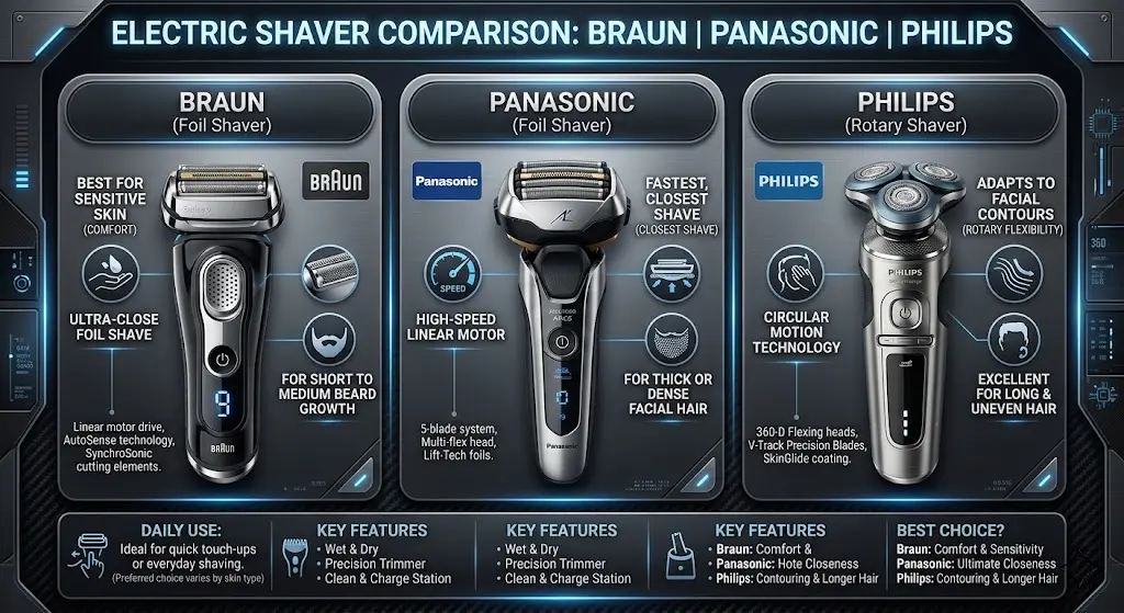 Braun vs Panasonic vs Philips guide – braun shavers comparison