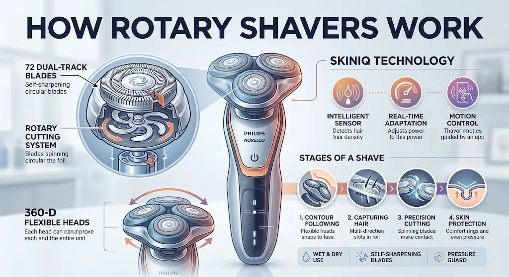 Philips Norelco i9000 Prestige Review rotary shaving technology explained