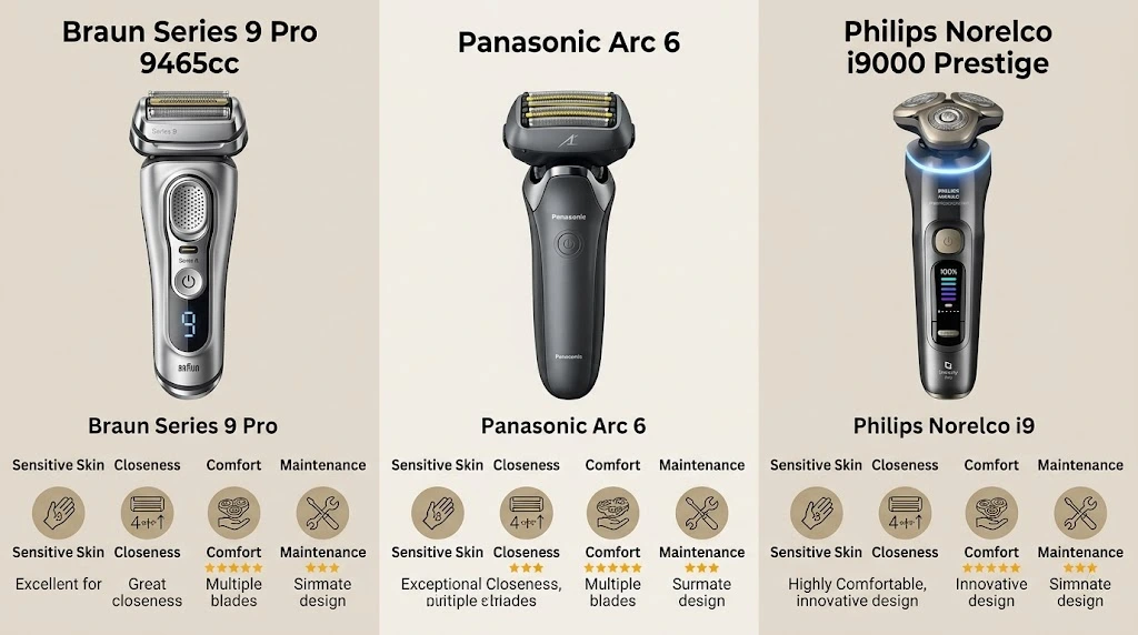 Braun Series 9 Pro 9465cc Review comparison with Panasonic Arc 6 and Philips i9000